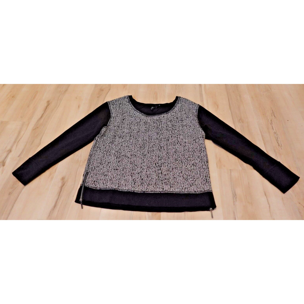 Cynthia Rowley Boucle Sweater L Wool Blend Long Sleeve Side Zip Black